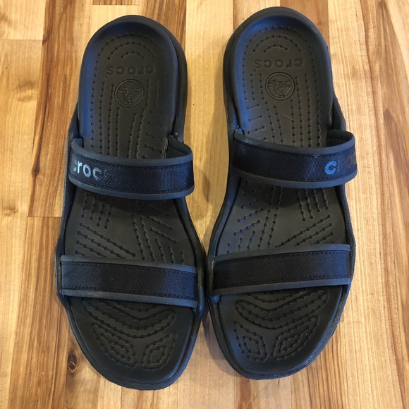 Crocs Black Slide Double Strap Sandals - Picture 2 of 6